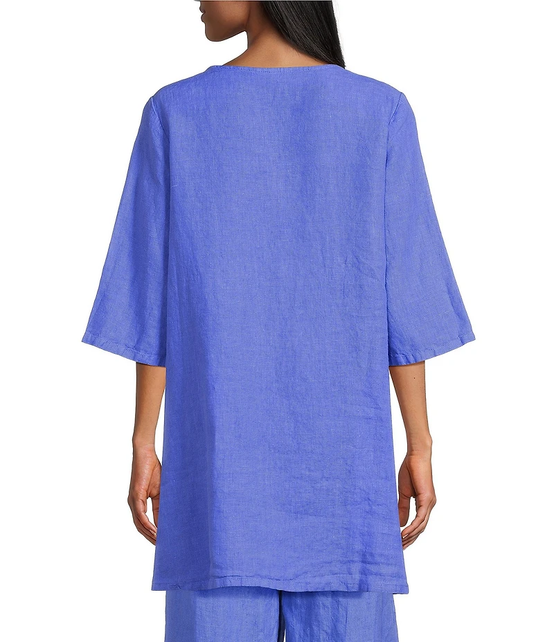 Bryn Walker Josie Light Linen Round Neck 3/4 Sleeve Ruched Tie Coordinating Tunic