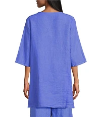 Bryn Walker Josie Light Linen Round Neck 3/4 Sleeve Ruched Tie Coordinating Tunic