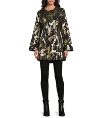 Bryn Walker Jules Foglia D'oro Gold Print Round Neck Long Sleeve Dress