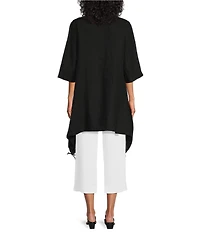 Bryn Walker Kay Light Linen V-Neck Elbow Sleeve Sharkbite Ruched Hem Cardigan
