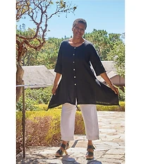 Bryn Walker Kay Light Linen V-Neck Elbow Sleeve Sharkbite Ruched Hem Cardigan