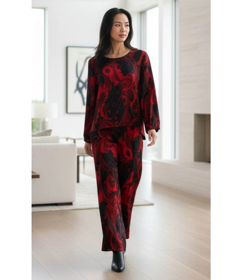 Bryn Walker Kucinda Giardino Coordinating Satin Round Neck Long Sleeve High-Low Shirt