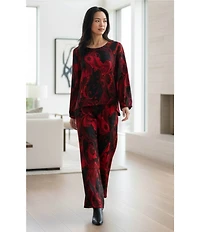 Bryn Walker Kucinda Giardino Coordinating Satin Round Neck Long Sleeve High-Low Shirt