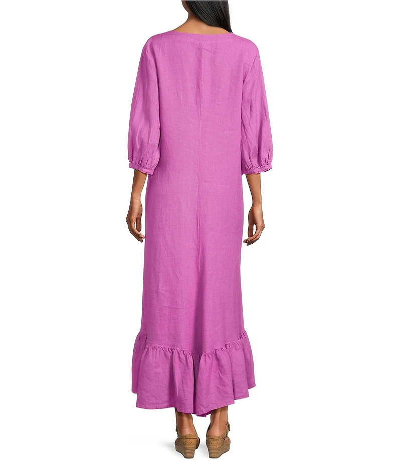 Bryn Walker Lana Light Linen V-Neck 3/4 Sleeve Maxi Dress