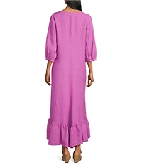 Bryn Walker Lana Light Linen V-Neck 3/4 Sleeve Maxi Dress