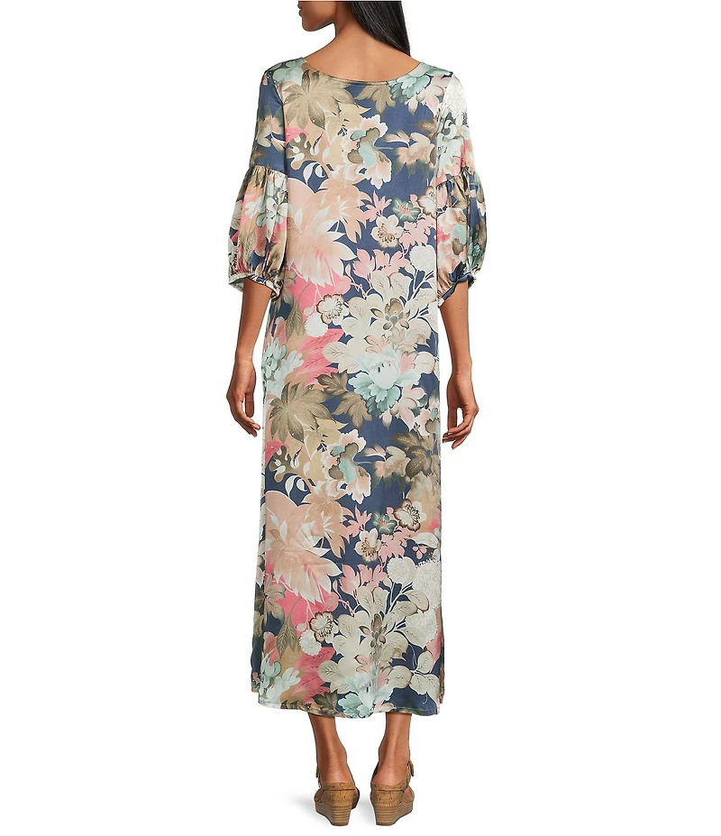 Bryn Walker Lanterna Fiori Giardino Round Neck 3/4 Sleeve Dress