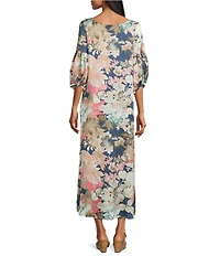 Bryn Walker Lanterna Fiori Giardino Round Neck 3/4 Sleeve Dress