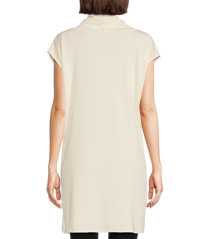 Bryn Walker Lavinia Stretch Jersey Modal Ponte Cowl Neck Short Sleeve Crossover High-Low Hem Tunic