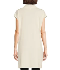 Bryn Walker Lavinia Stretch Jersey Modal Ponte Cowl Neck Short Sleeve Crossover High-Low Hem Tunic