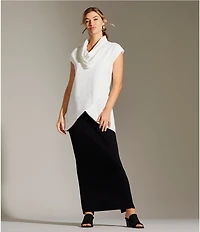 Bryn Walker Lavinia Stretch Jersey Modal Ponte Cowl Neck Short Sleeve Crossover High-Low Hem Tunic