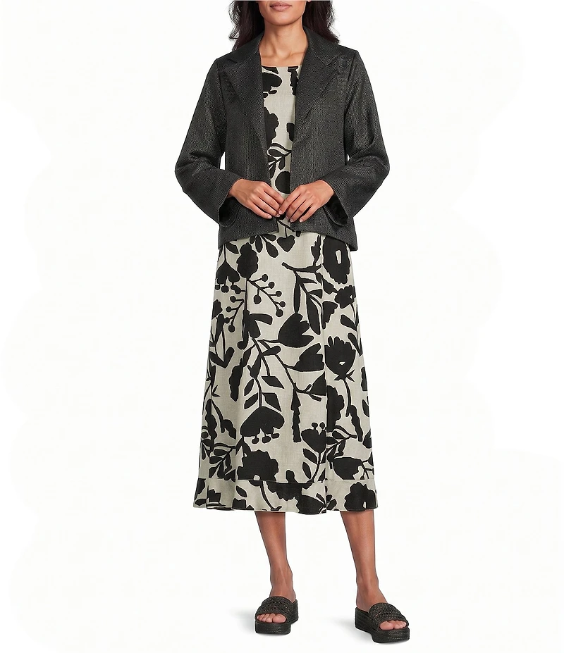 Bryn Walker Lewis Italian Raffia Notch Collar Neck Long Sleeve Jacket