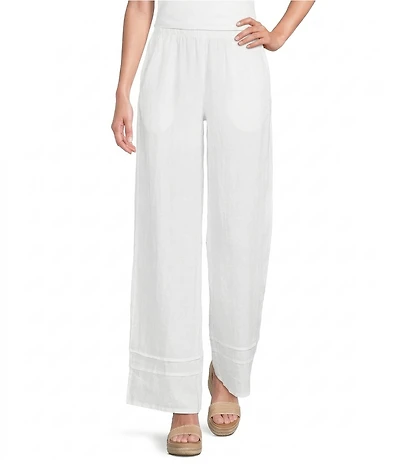 Bryn Walker Light Linen Elastic Waistband Pintuck Straight Leg Pants