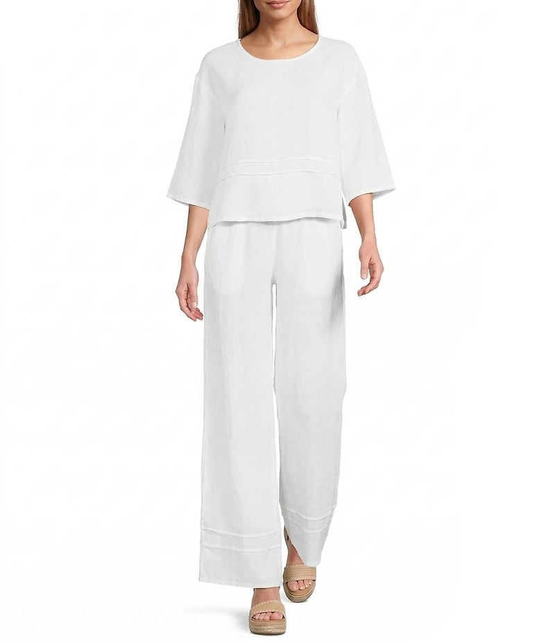 Bryn Walker Light Linen Elastic Waistband Pintuck Straight Leg Pants