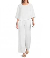 Bryn Walker Light Linen Elastic Waistband Pintuck Straight Leg Pants