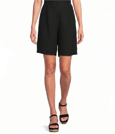 Bryn Walker Light Linen Flat-Front Elastic Back Waist Shorts