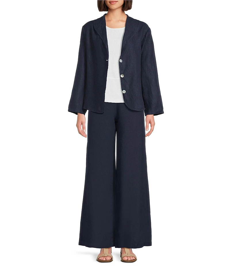 Bryn Walker Light Linen Flat Front Elastic Waist Wide Leg Pants