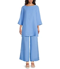 Bryn Walker Light Linen Flat Front Elastic Waist Wide Leg Pants