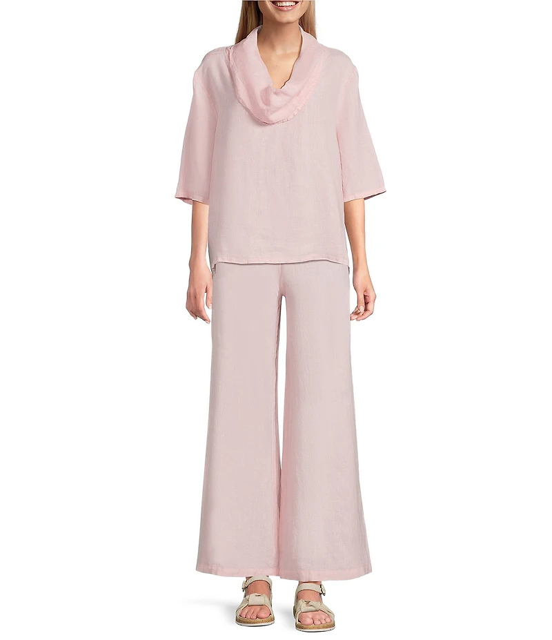 Bryn Walker Light Linen Flat Front Elastic Waist Wide Leg Pants