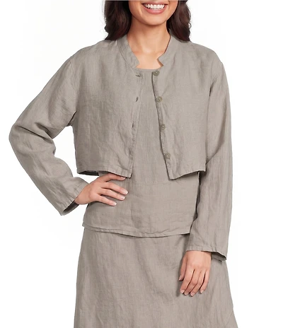 Bryn Walker Light Linen Mandarin Collar Long Sleeve Button Front Jacket
