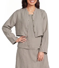 Bryn Walker Light Linen Mandarin Collar Long Sleeve Button Front Jacket