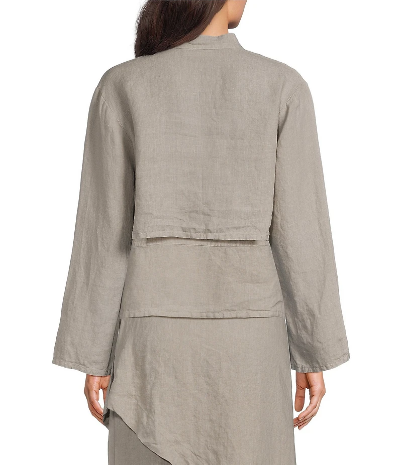 Bryn Walker Light Linen Mandarin Collar Long Sleeve Button Front Jacket