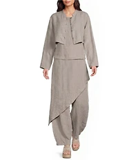 Bryn Walker Light Linen Mandarin Collar Long Sleeve Button Front Jacket