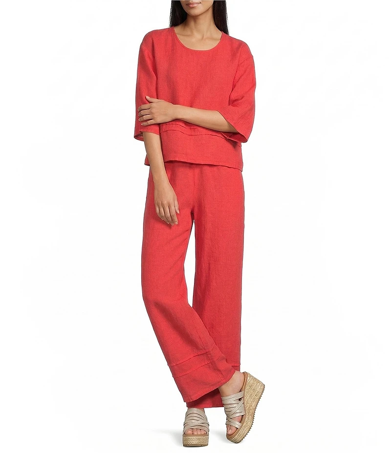 Bryn Walker Light Linen Round Neck 3/4 Sleeve Pintuck Shirt