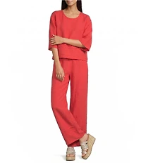 Bryn Walker Light Linen Round Neck 3/4 Sleeve Pintuck Shirt