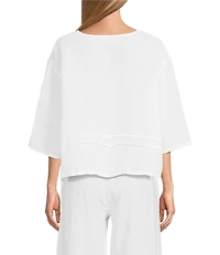 Bryn Walker Light Linen Round Neck 3/4 Sleeve Pintuck Shirt
