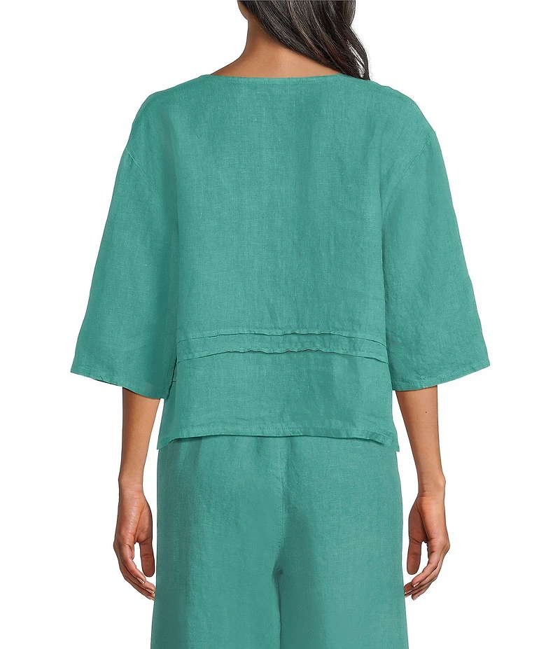 Bryn Walker Light Linen Round Neck 3/4 Sleeve Pintuck Shirt