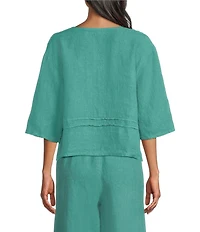 Bryn Walker Light Linen Round Neck 3/4 Sleeve Pintuck Shirt