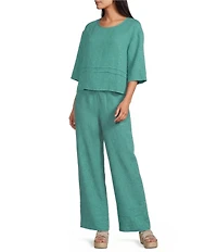 Bryn Walker Light Linen Round Neck 3/4 Sleeve Pintuck Shirt