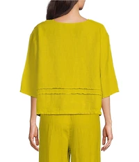 Bryn Walker Light Linen Round Neck 3/4 Sleeve Pintuck Shirt