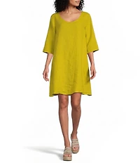 Bryn Walker Light Linen Scoop Neck Elbow Sleeve A-Line Dress