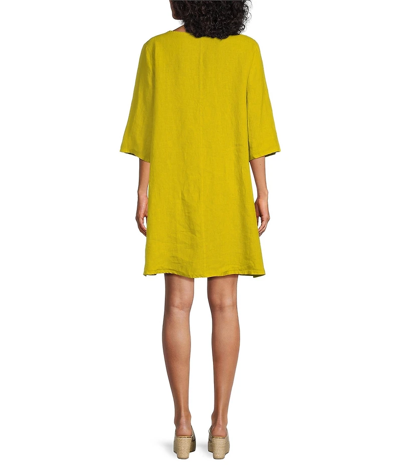 Bryn Walker Light Linen Scoop Neck Elbow Sleeve A-Line Dress