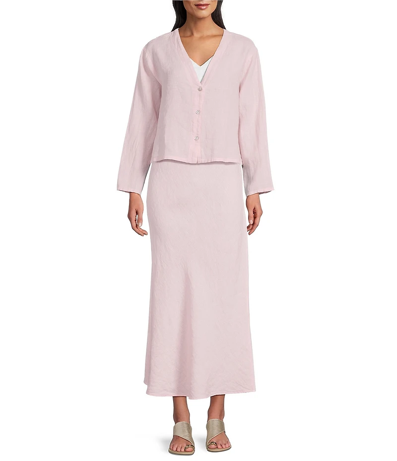 Bryn Walker Light Linen V-Neck Long Sleeve Crop Cardigan