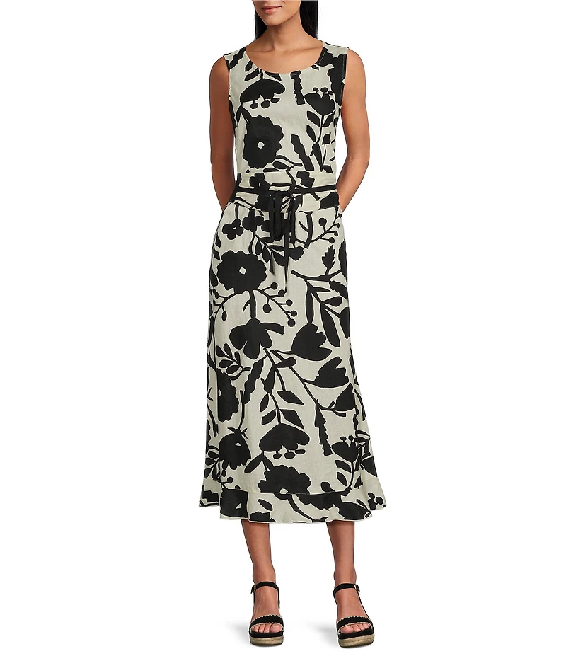 Bryn Walker Linen Blend Printed Tie Wrap Belt