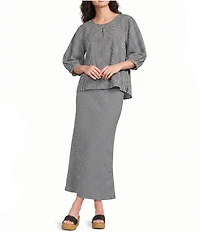 Bryn Walker Lucinda Check Seersucker Round Neck 3/4 Sleeve Shirt
