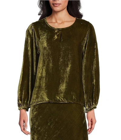 Bryn Walker Lucinda Coordinating Maltinto Velvet Round Neck Long Sleeve High-Low Shirt