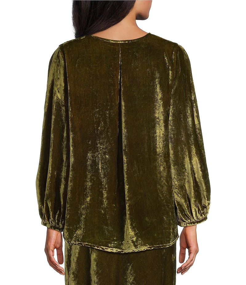 Bryn Walker Lucinda Coordinating Maltinto Velvet Round Neck Long Sleeve High-Low Shirt