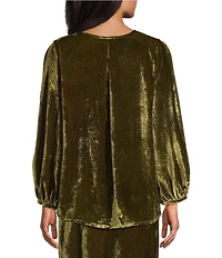 Bryn Walker Lucinda Coordinating Maltinto Velvet Round Neck Long Sleeve High-Low Shirt