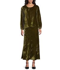 Bryn Walker Lucinda Coordinating Maltinto Velvet Round Neck Long Sleeve High-Low Shirt