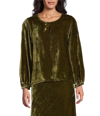Bryn Walker Lucinda Coordinating Maltinto Velvet Round Neck Long Sleeve High-Low Shirt