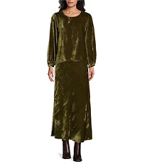 Bryn Walker Lucinda Coordinating Maltinto Velvet Round Neck Long Sleeve High-Low Shirt