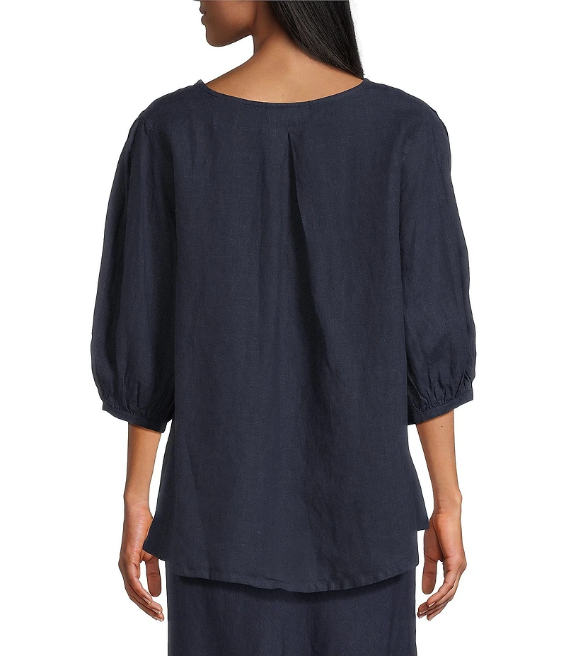 Bryn Walker Lucinda Light Linen Round Neck 3/4 Sleeve Shirt