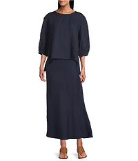 Bryn Walker Lucinda Light Linen Round Neck 3/4 Sleeve Shirt