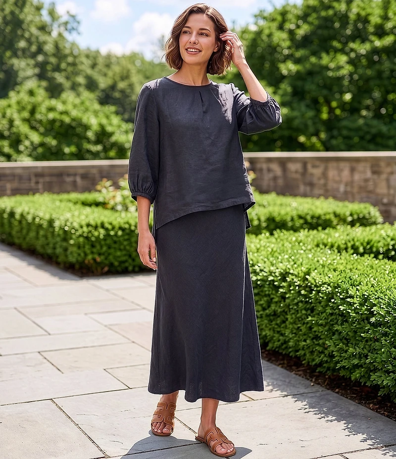Bryn Walker Lucinda Light Linen Round Neck 3/4 Sleeve Coordinating Shirt