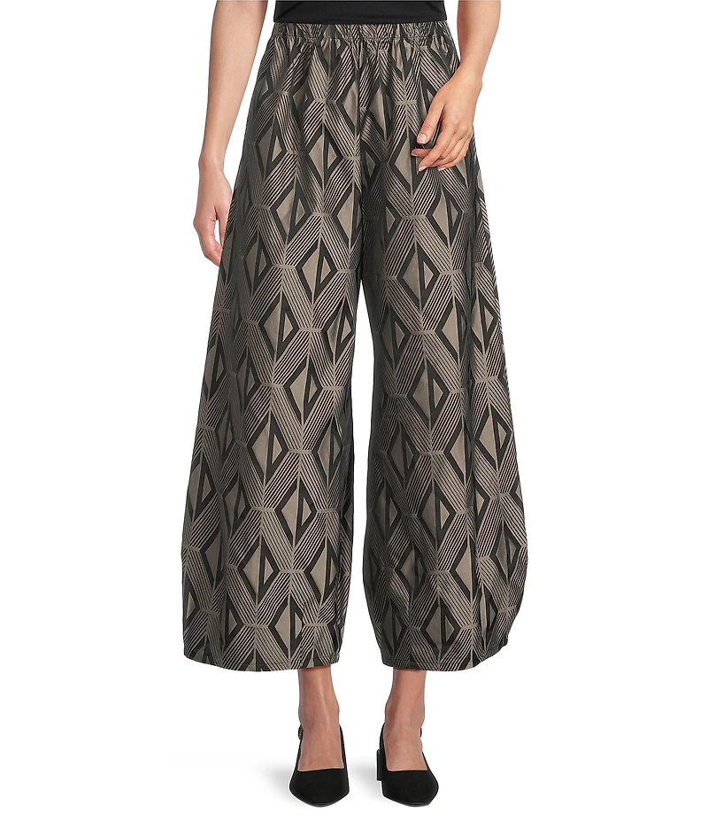 Bryn Walker Medina Coordinating Aswan Memory Crunch Jacquard Elastic Waist Tapered Wide Leg Pants