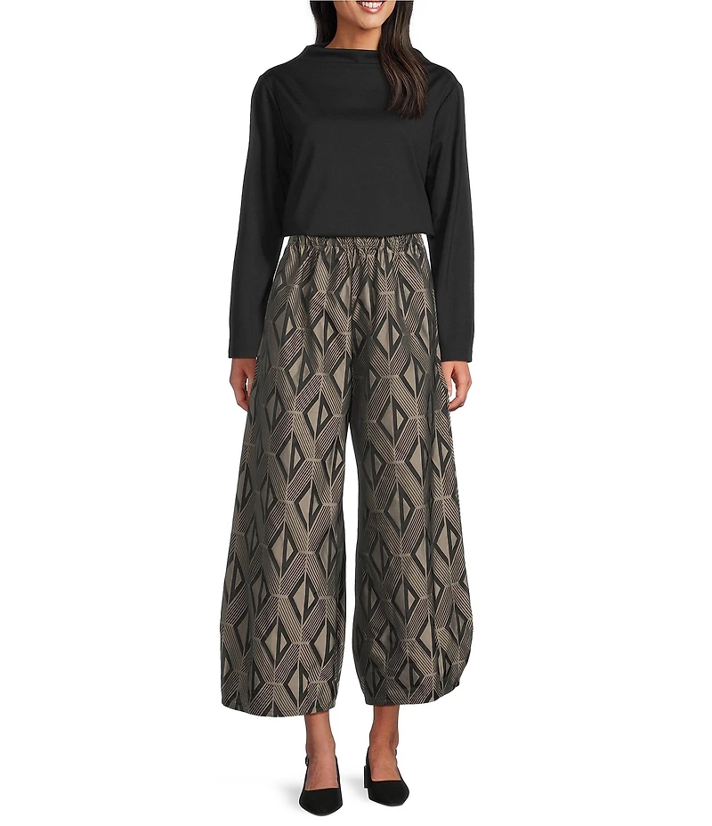 Bryn Walker Medina Coordinating Aswan Memory Crunch Jacquard Elastic Waist Tapered Wide Leg Pants