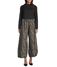 Bryn Walker Medina Coordinating Aswan Memory Crunch Jacquard Elastic Waist Tapered Wide Leg Pants